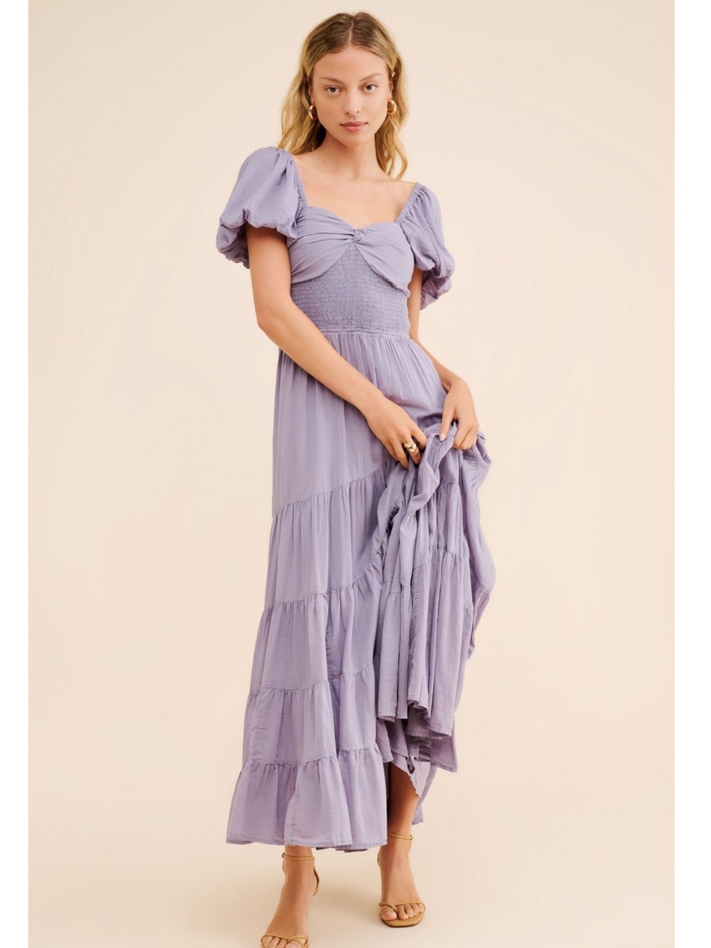 Free People Sundrenched Smocked Puff Sleeve Maxi Dress in Lavender Granite - Picture 5 of 16